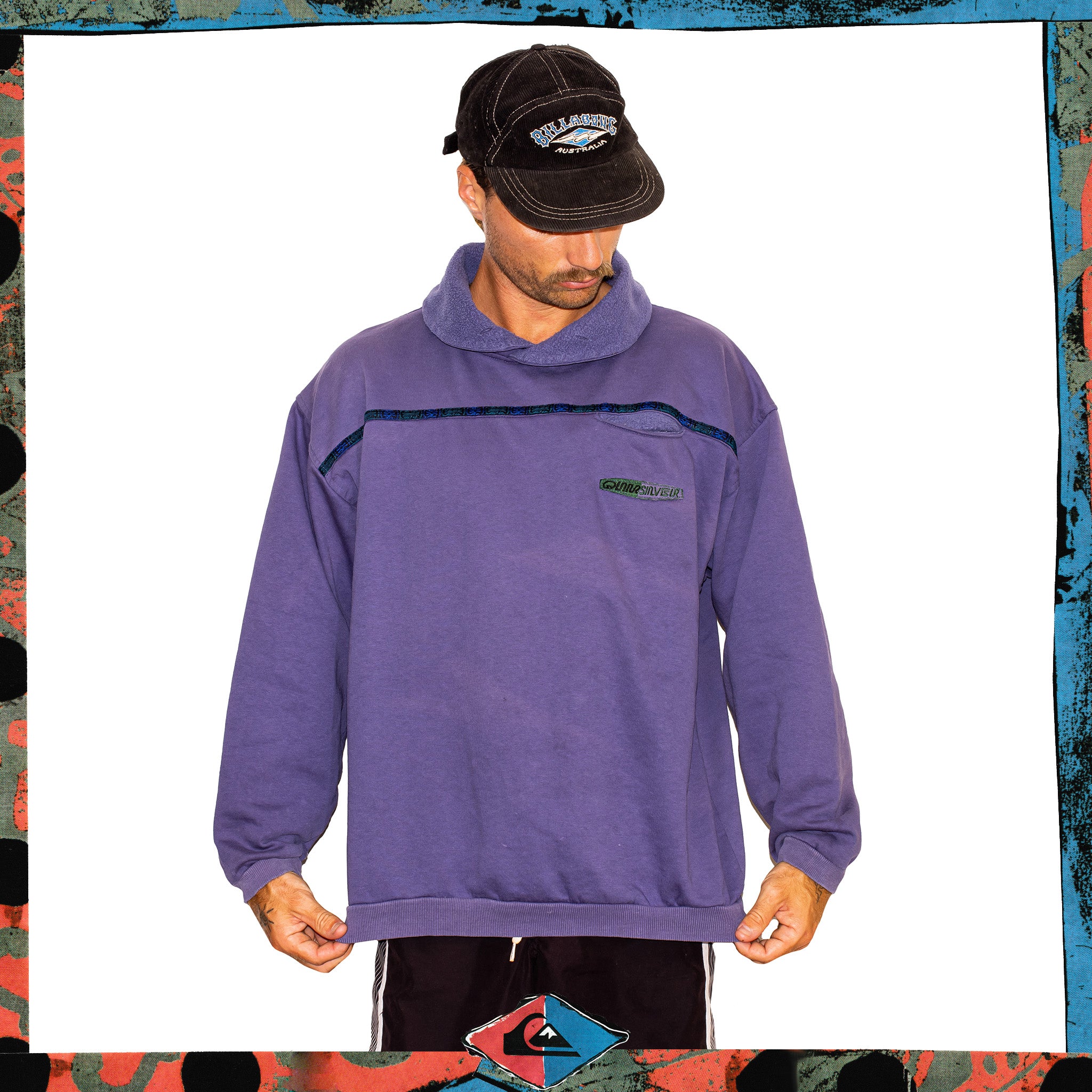 1990's Quiksilver Mock Neck "Logo Strip" Sweatshirt (L-XL)