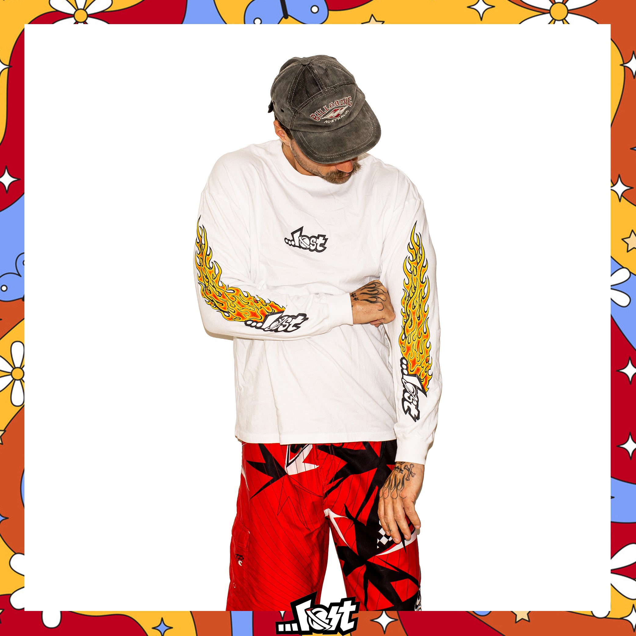 Y2K Lost Enterprises "Triple Hit" Flame L/S Tee (L)