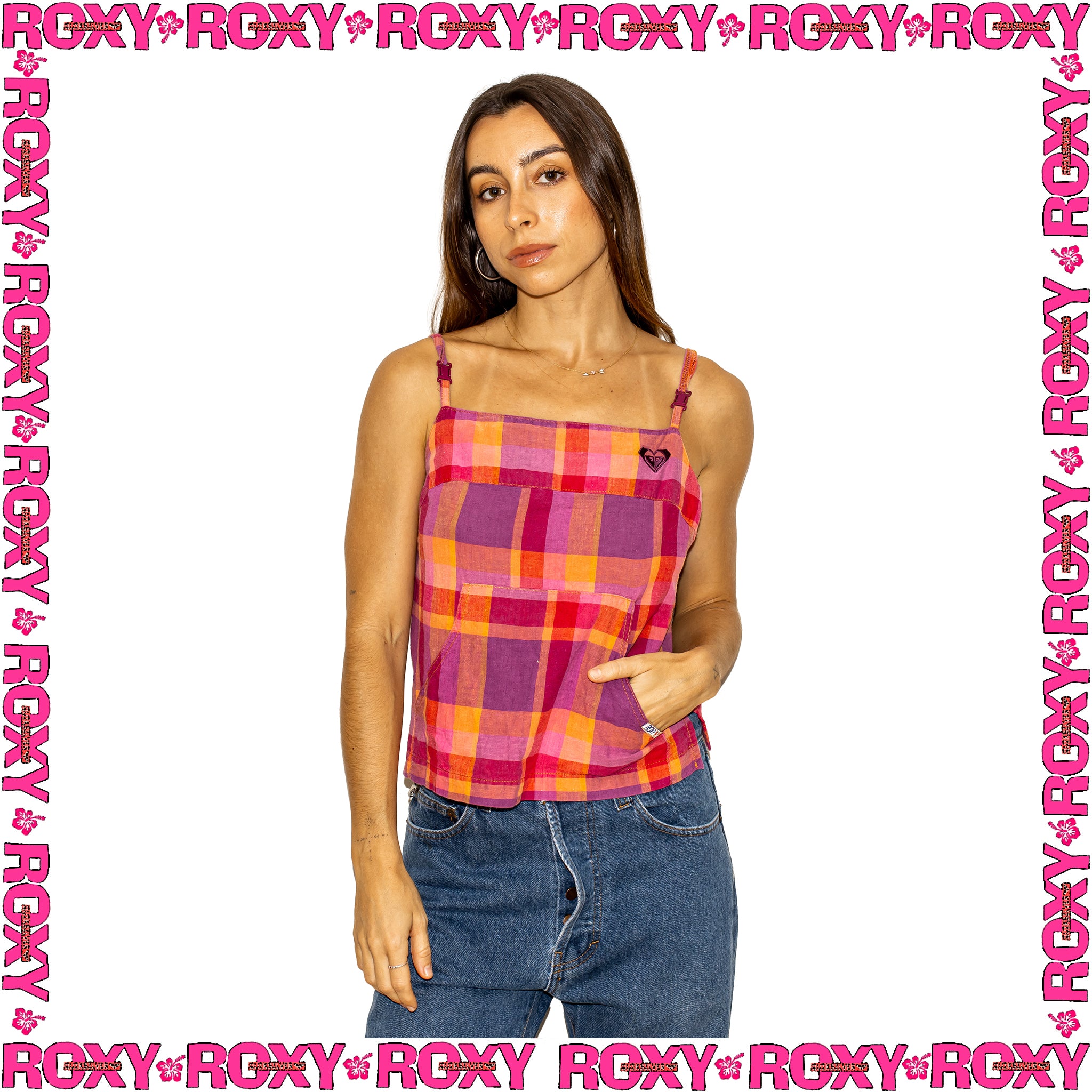 Y2K Roxy Plaid Camisole Top (M)