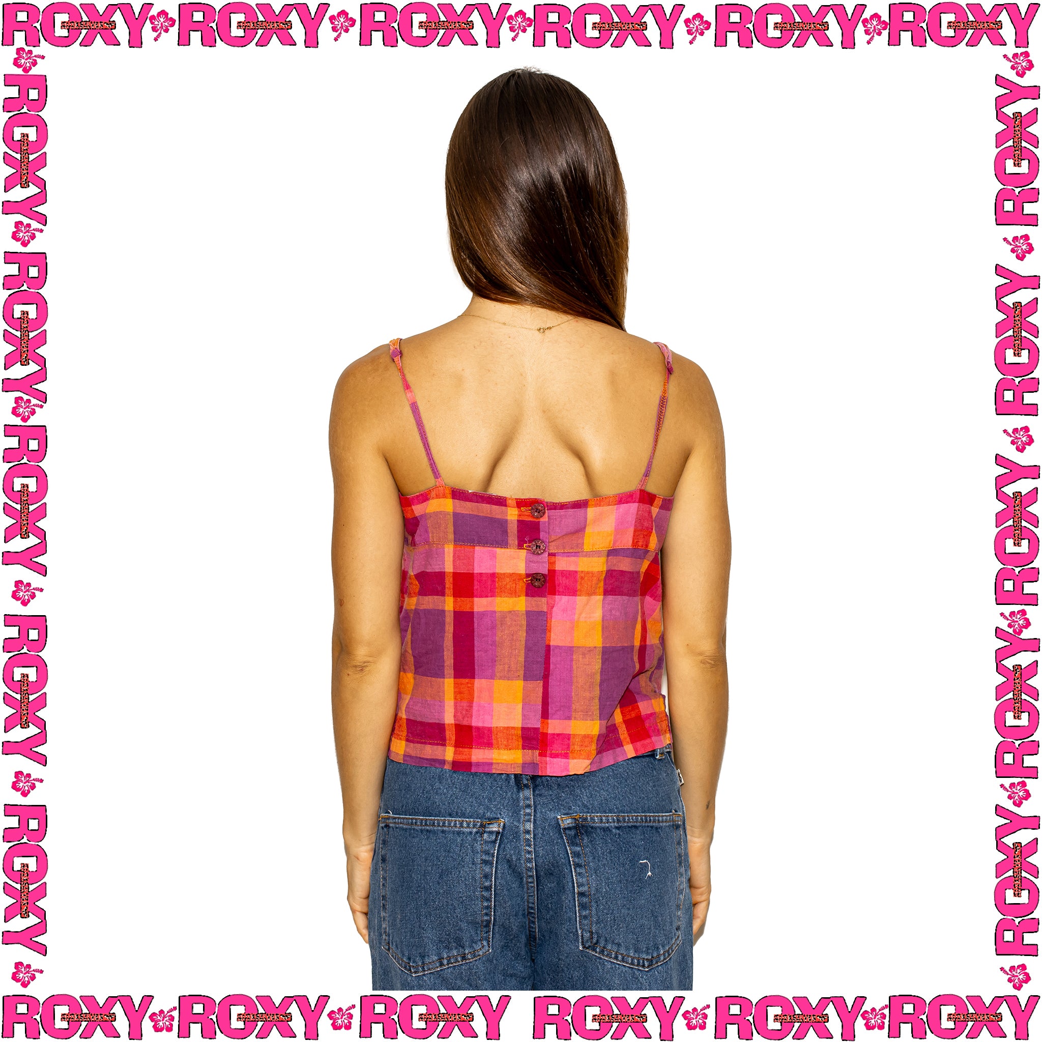 Y2K Roxy Plaid Camisole Top (M)