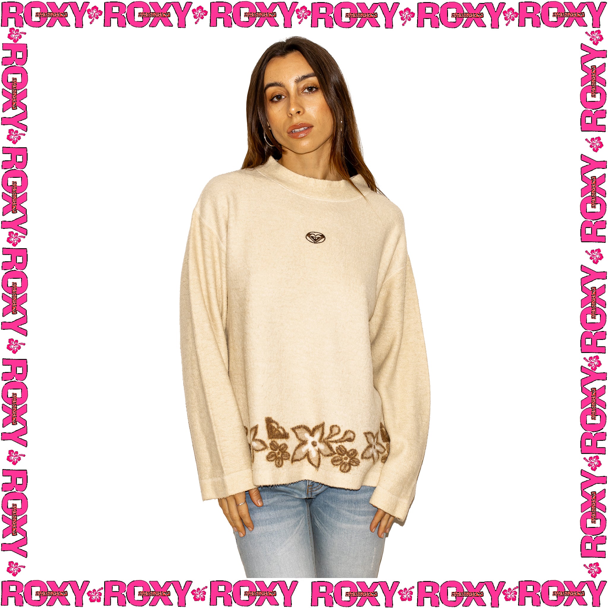 1990's Roxy Floral Mock Neck Sweatshirt (L) *RARE*
