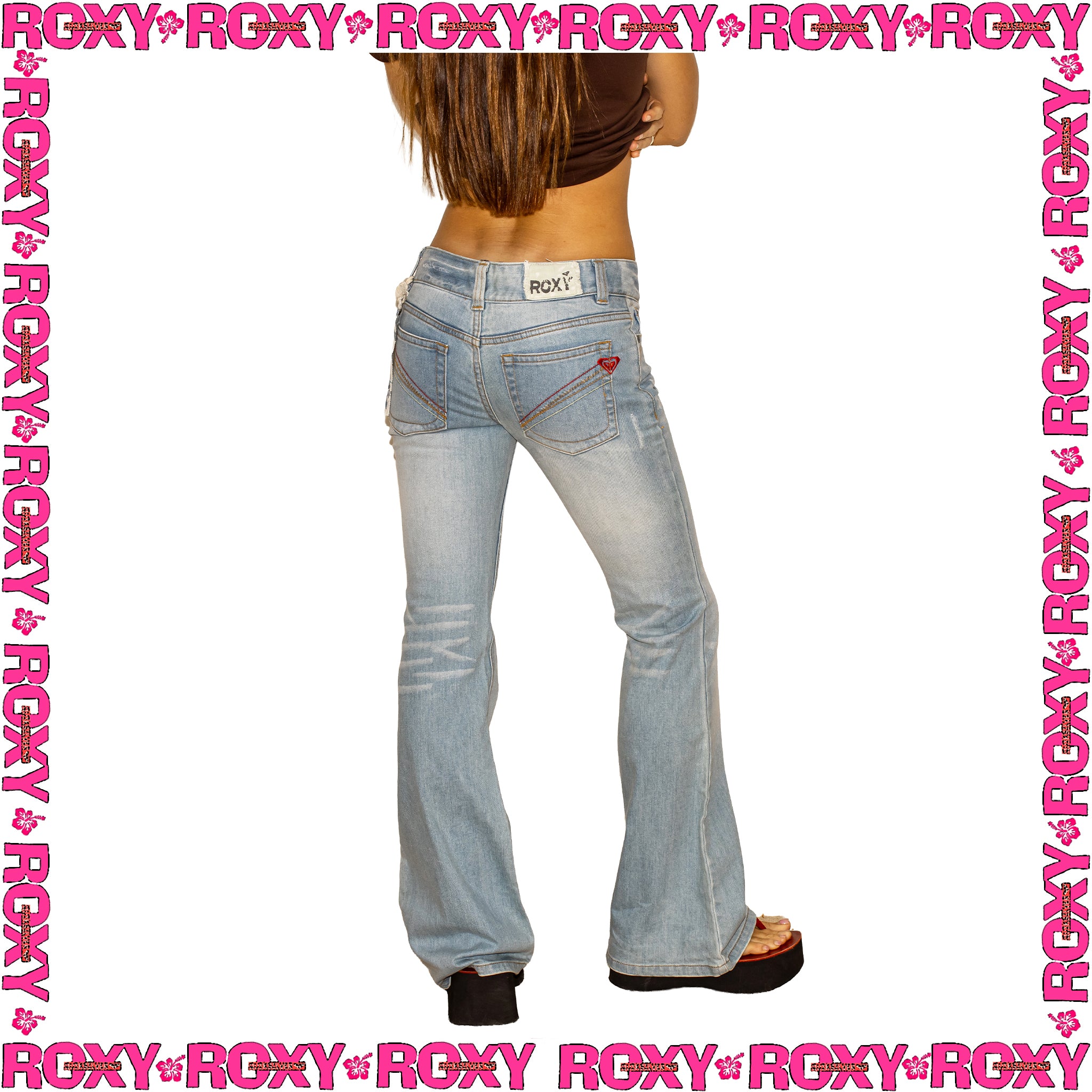 Y2K Roxy Low Rised Flared Denim Jeans (28")