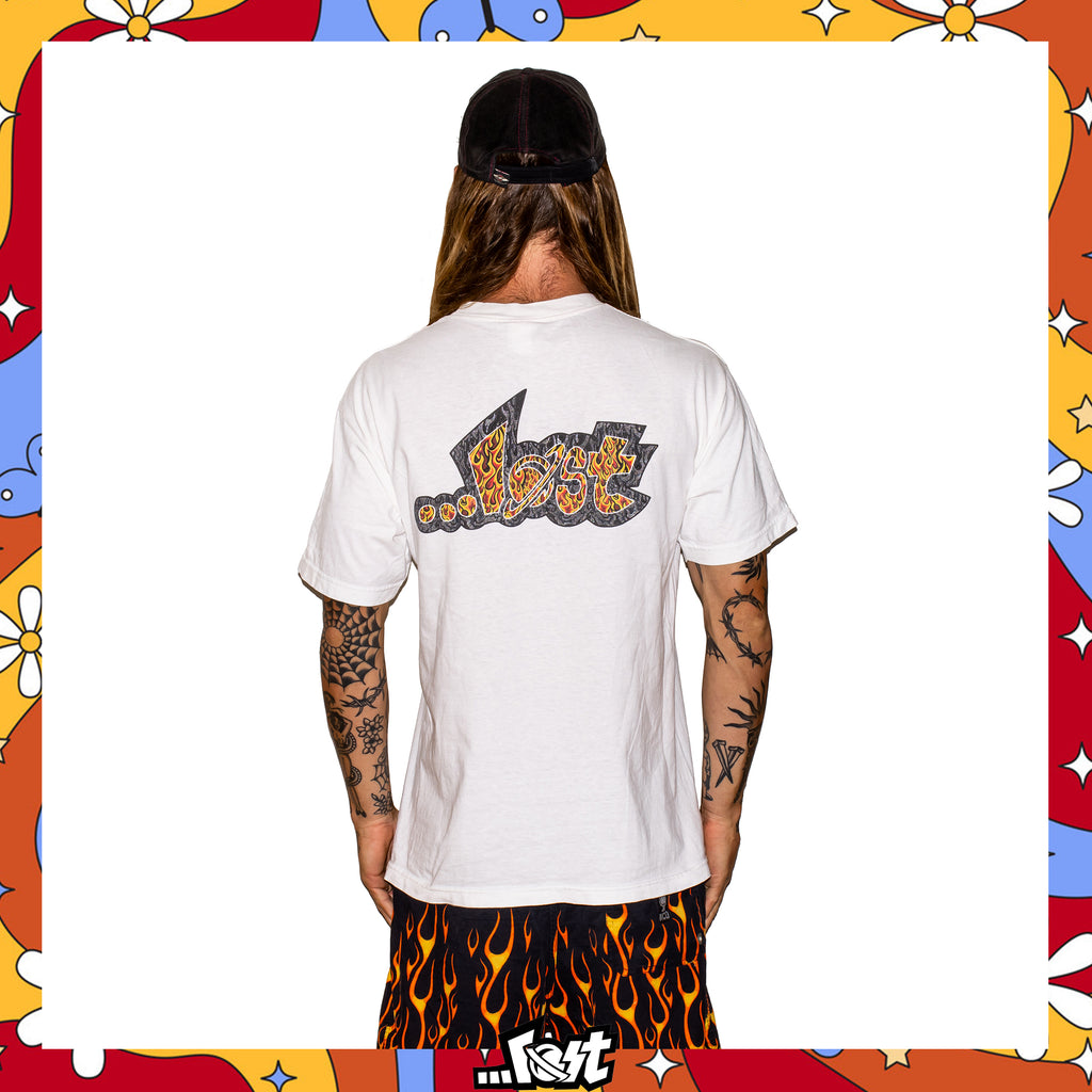 Y2K Lost Enterprises Flame Spellout Tee (M-L)