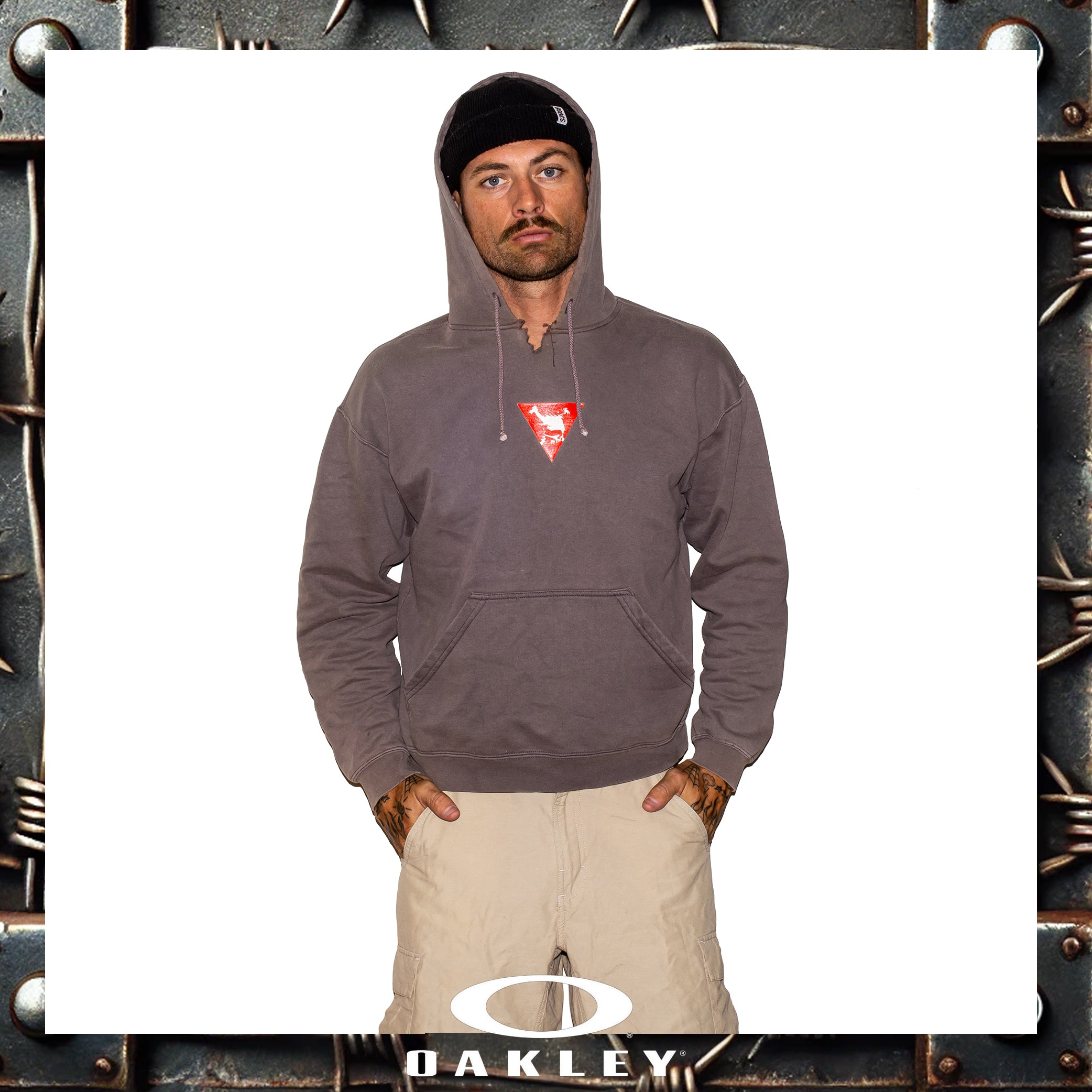 Y2K Oakley "Red Tag" Skull Hoodie (M)