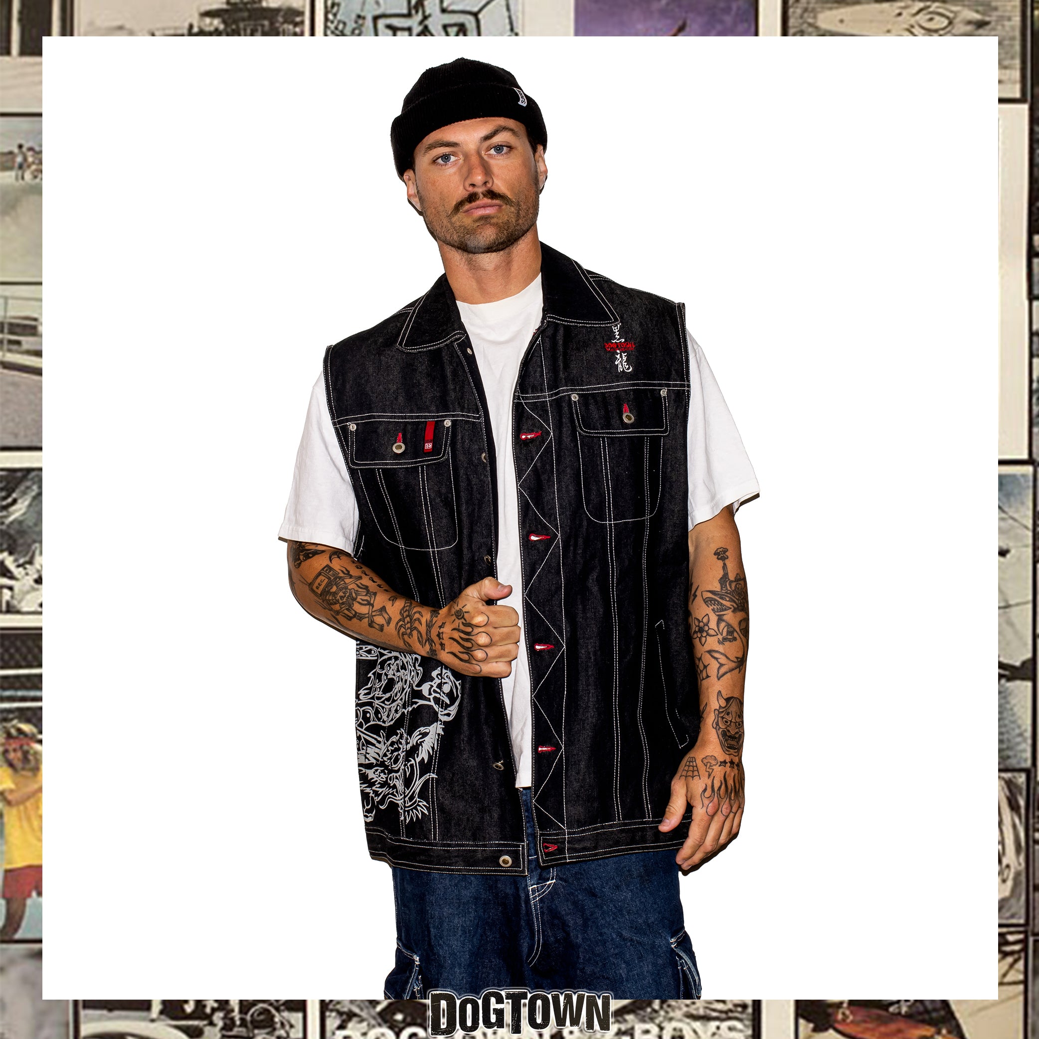 1990's Dog Town Black Dragon Denim Vest (XL) *RARE*