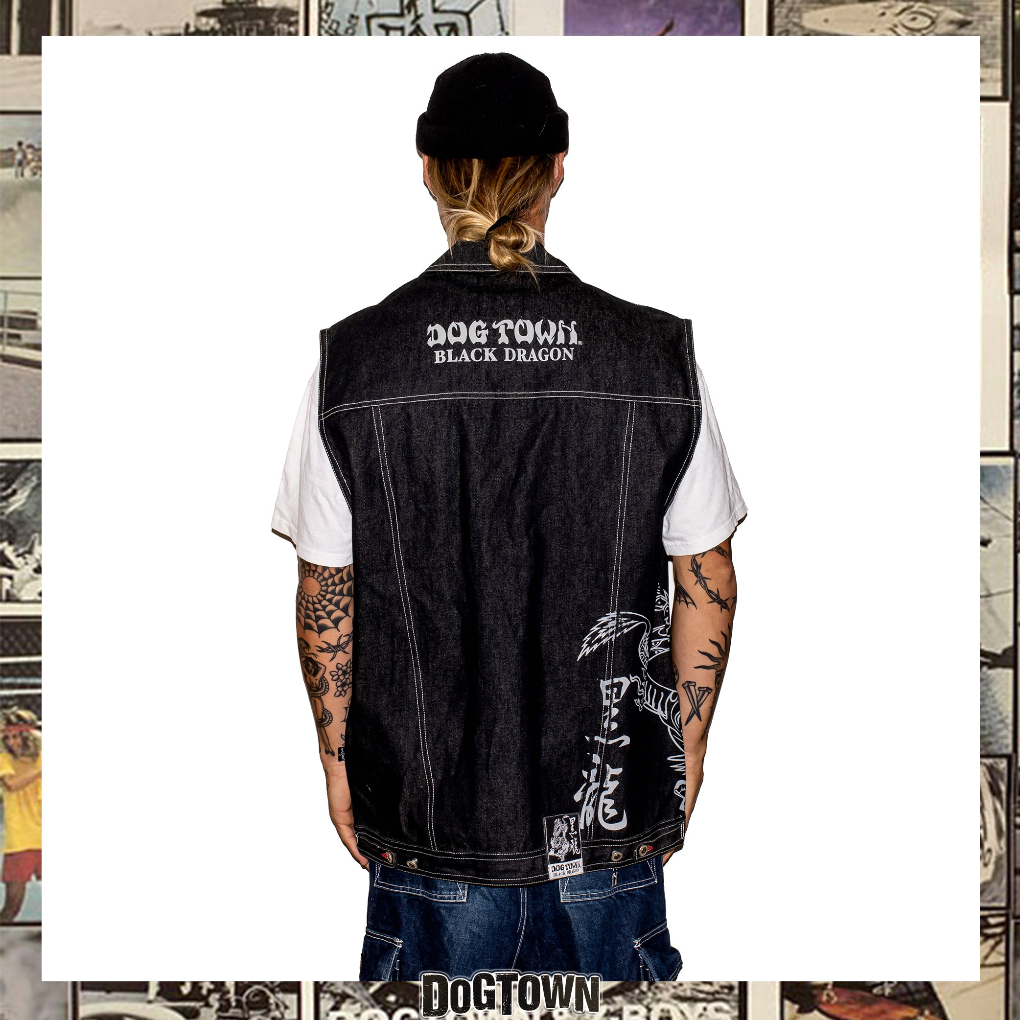 1990's Dog Town Black Dragon Denim Vest (XL) *RARE*