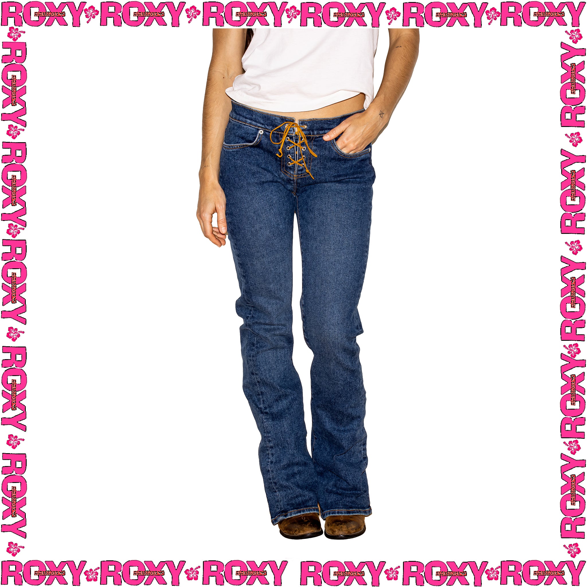 Y2K Roxy "Lacey Cowgirl - Boot Cut" Low Rise Denim Jeans (28") *DEADSTOCK*