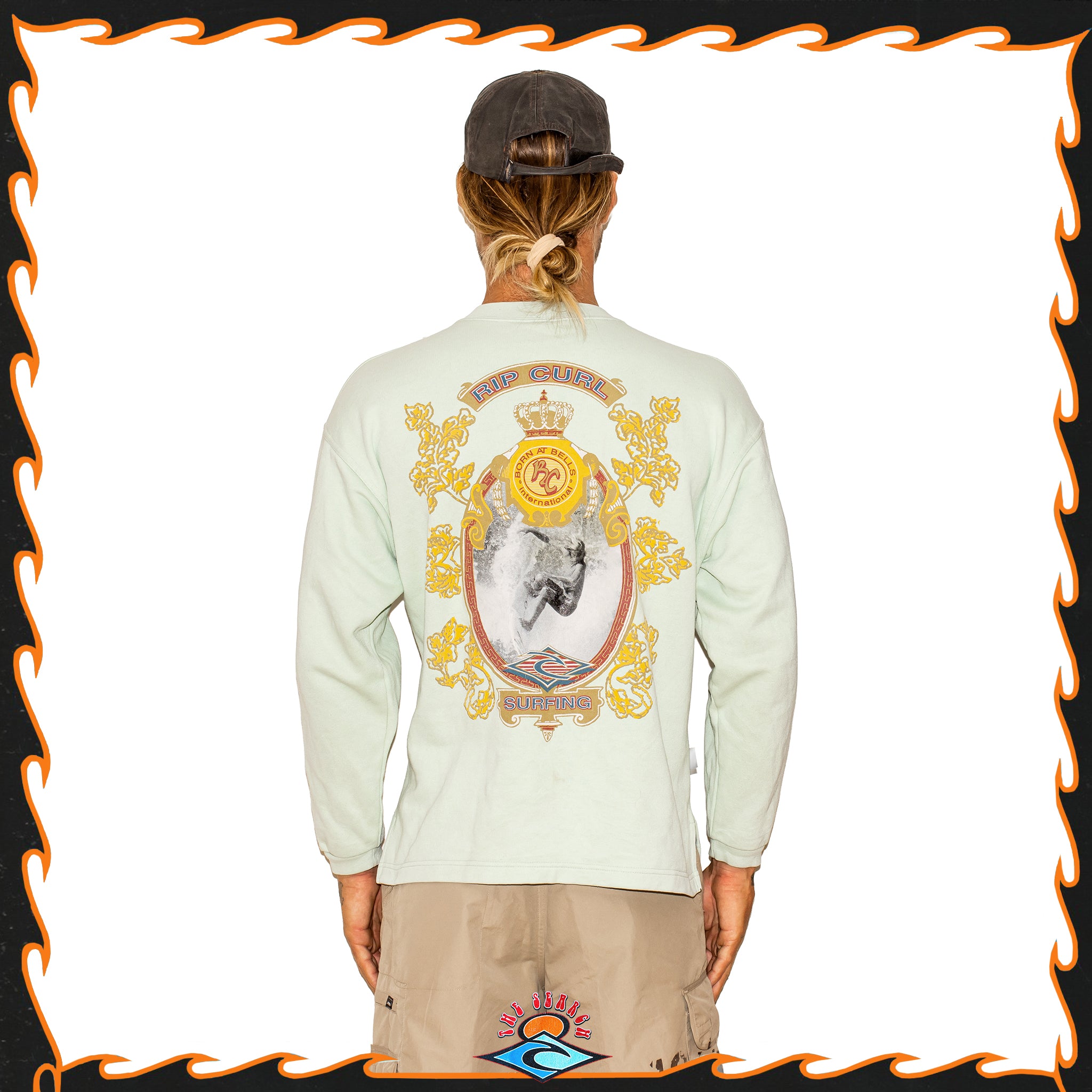 1994 Rip Curl "Born at Bells" Graphic Crewneck Sweatshirt (M) *RARE*