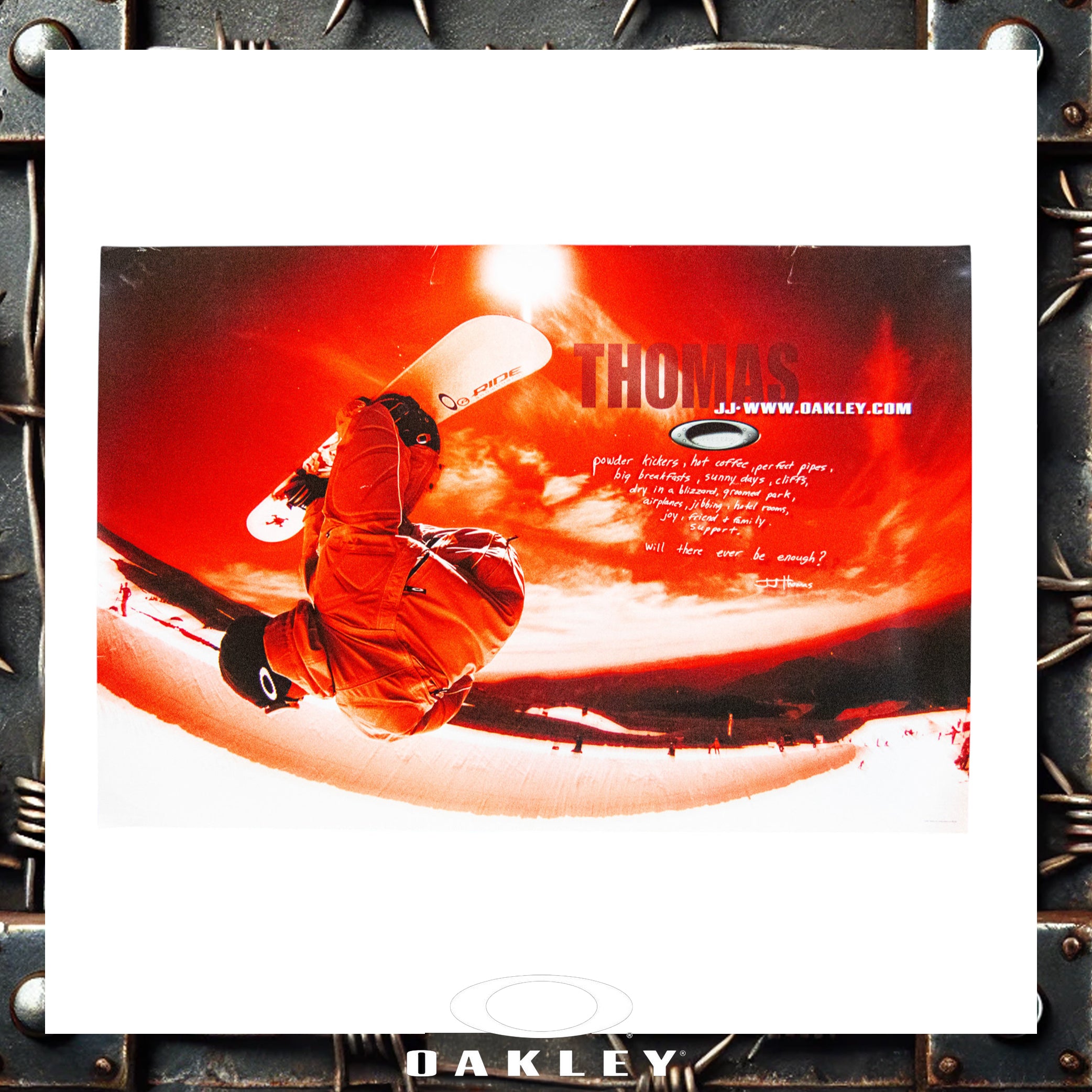 2001 Oakley "JJ Thomas - Ex Shop Display" Snowboarding Giant Poster (26"x40")