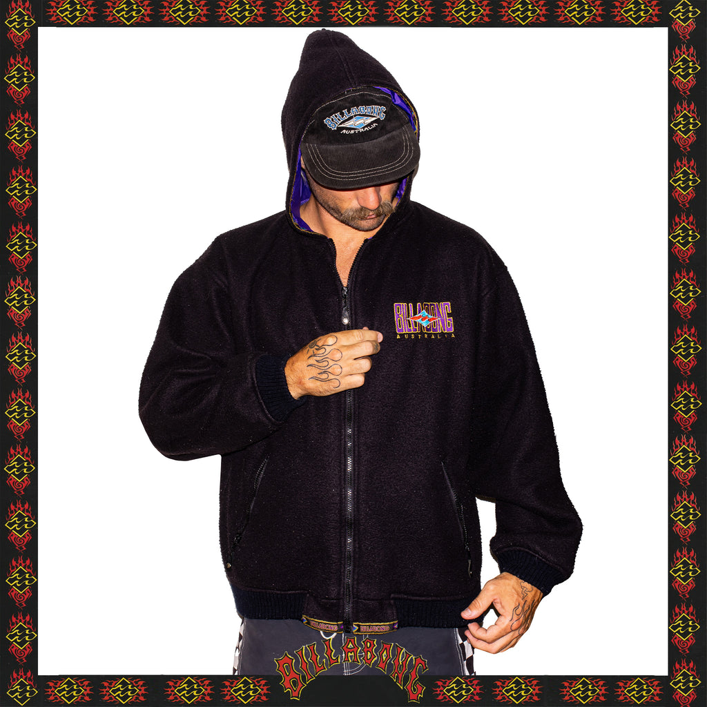 1994 Billabong Spellout Fleece Hooded Jacket (L-XL) *RARE*