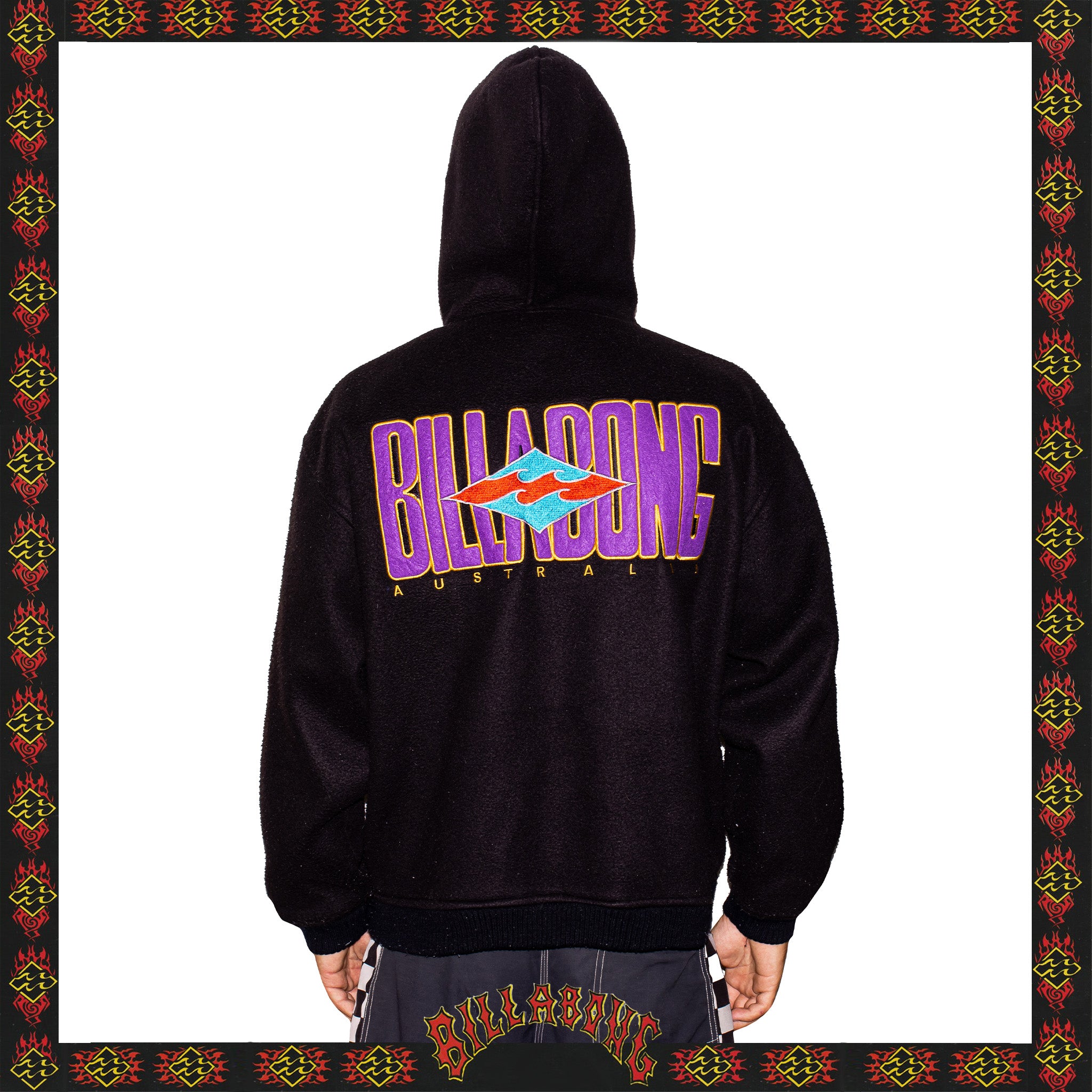1994 Billabong Spellout Fleece Hooded Jacket (L-XL) *RARE*
