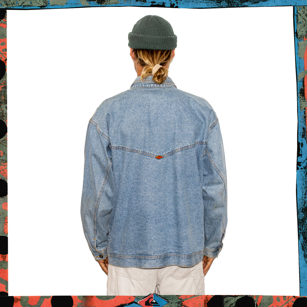 1990's Quiksilver "QSD" Denim Jacket w/ Plaid Lining (XL)