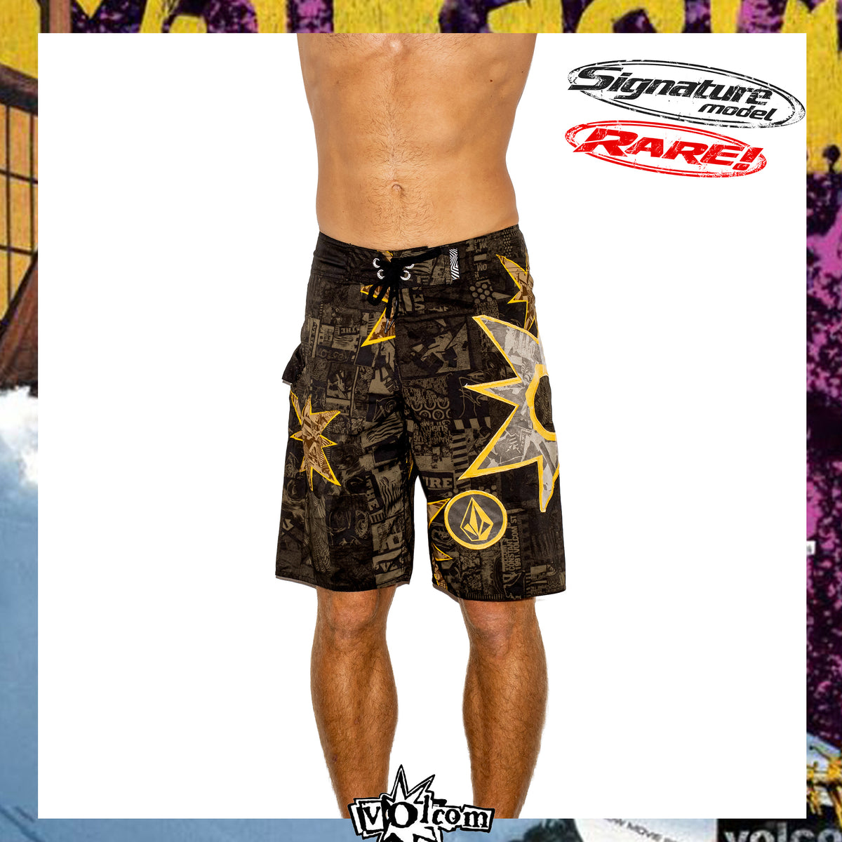 Y2K Volcom "Bruce Irons - Star Collage Signature Series" Boardies (30") *RARE*