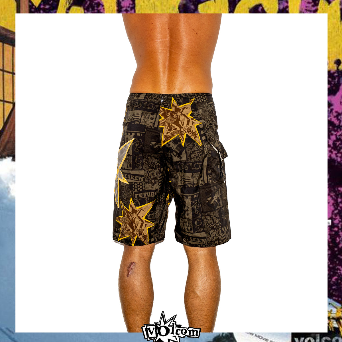 Y2K Volcom "Bruce Irons - Star Collage Signature Series" Boardies (30") *RARE*