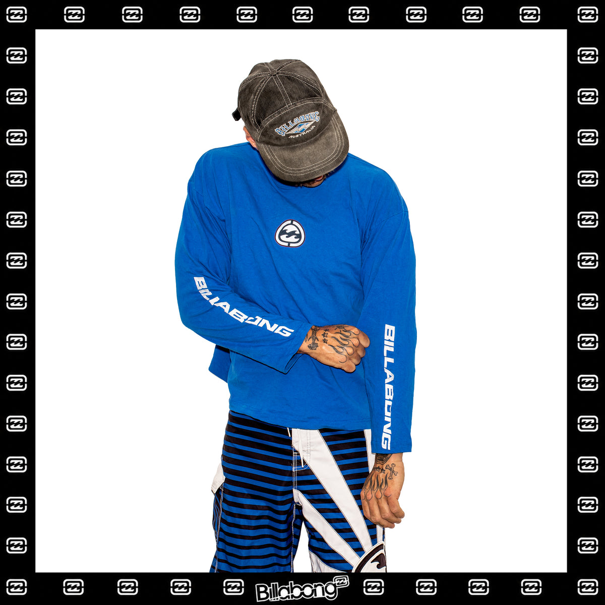 Y2K Billabong "Quad Hit" Spellout L/S Tee (M)