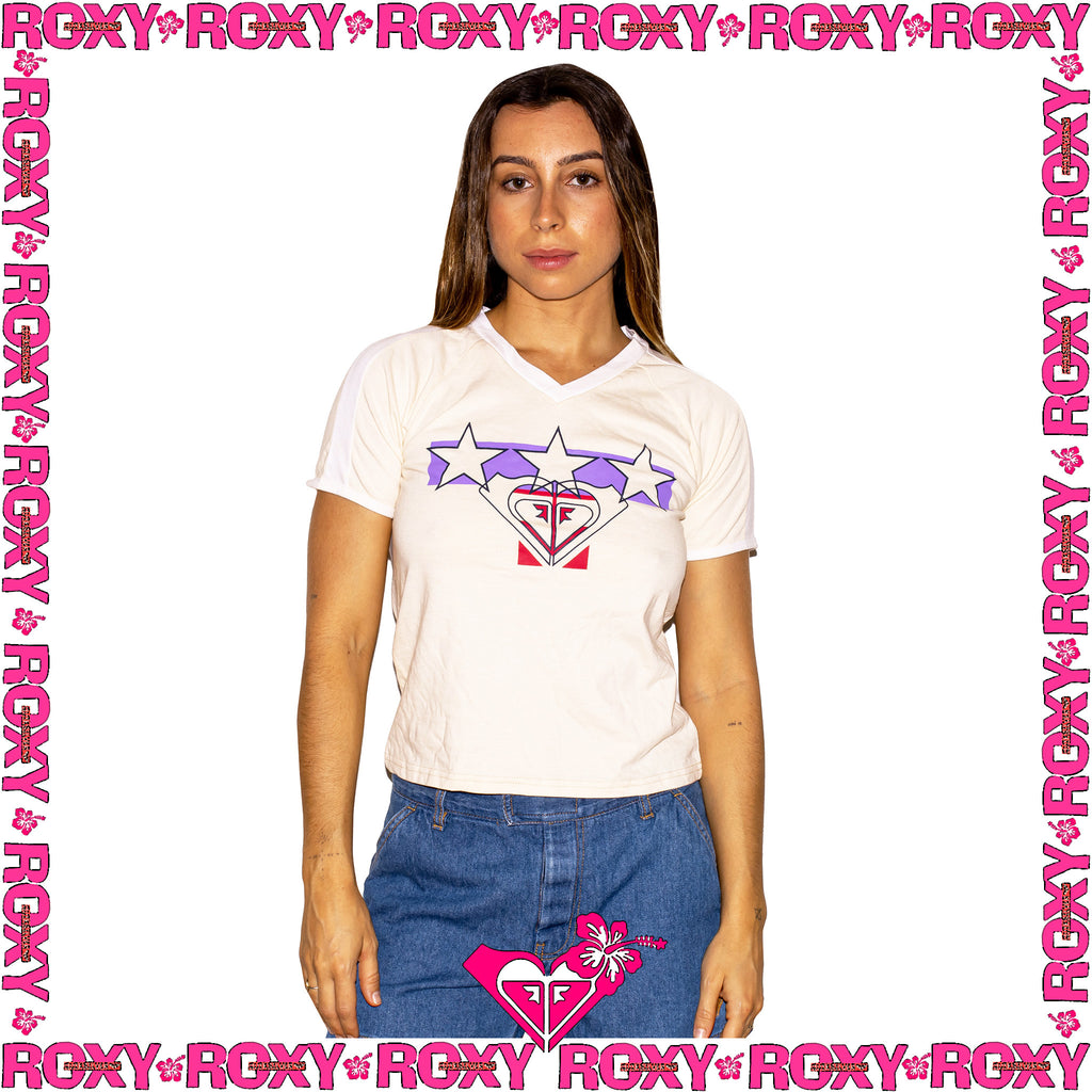 1990s Roxy Graphic V Neck Baby Tee (S)