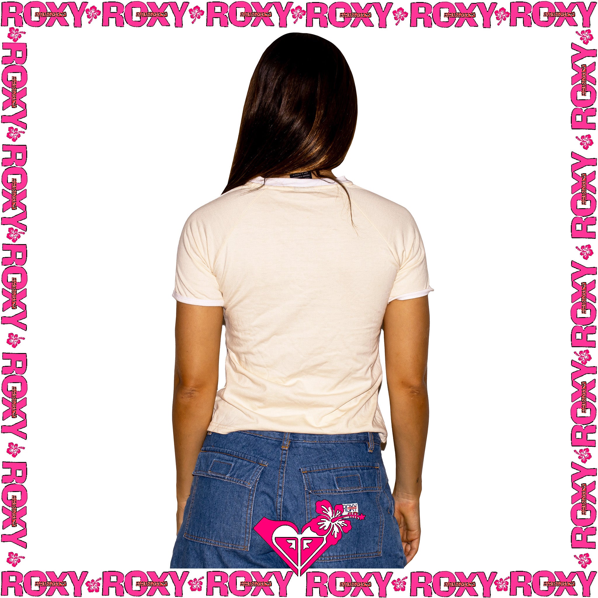 1990s Roxy Graphic V Neck Baby Tee (S)