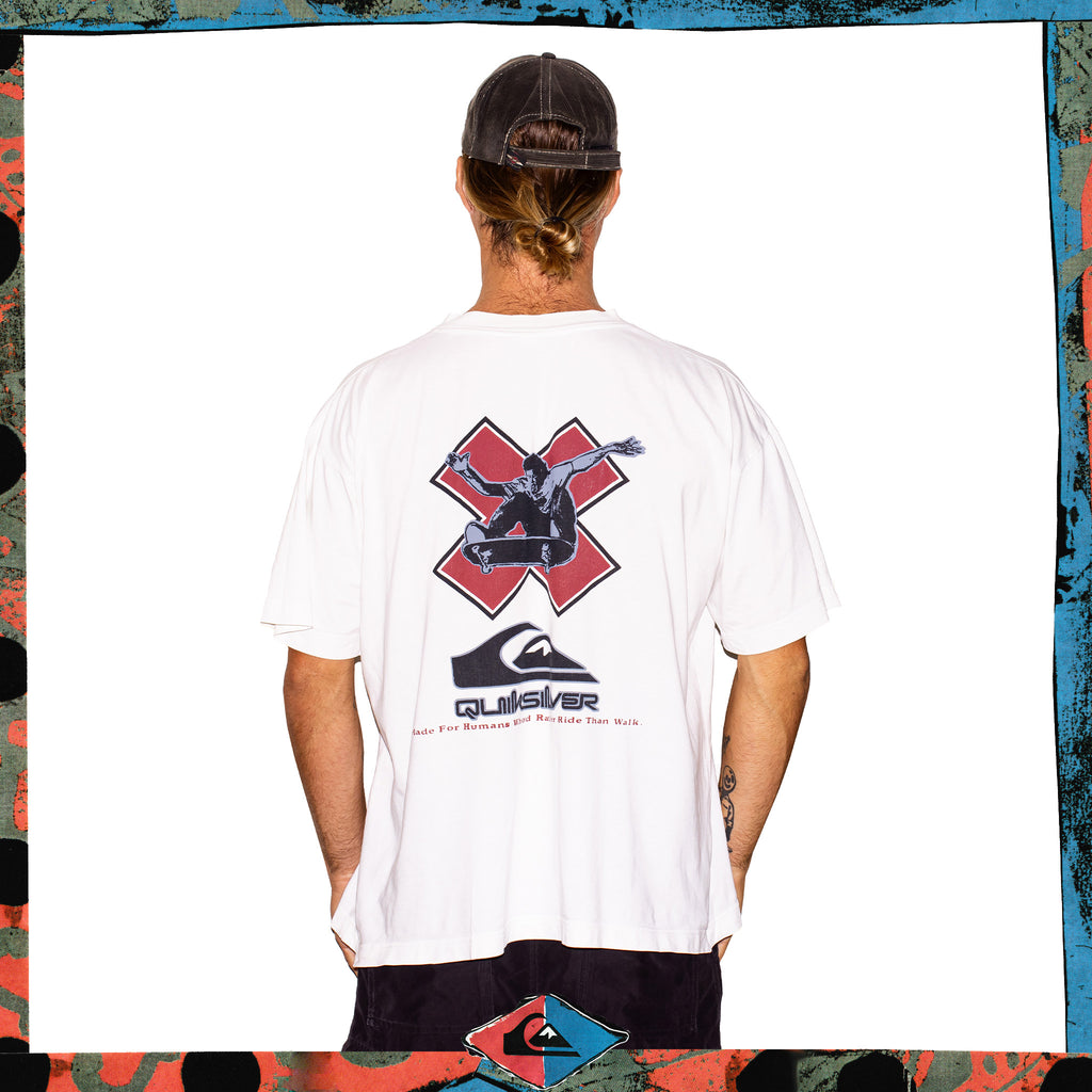 1990's Quiksilver "Made For Humans Who'd Rather Ride Than Walk" Graphic Tee (XL)