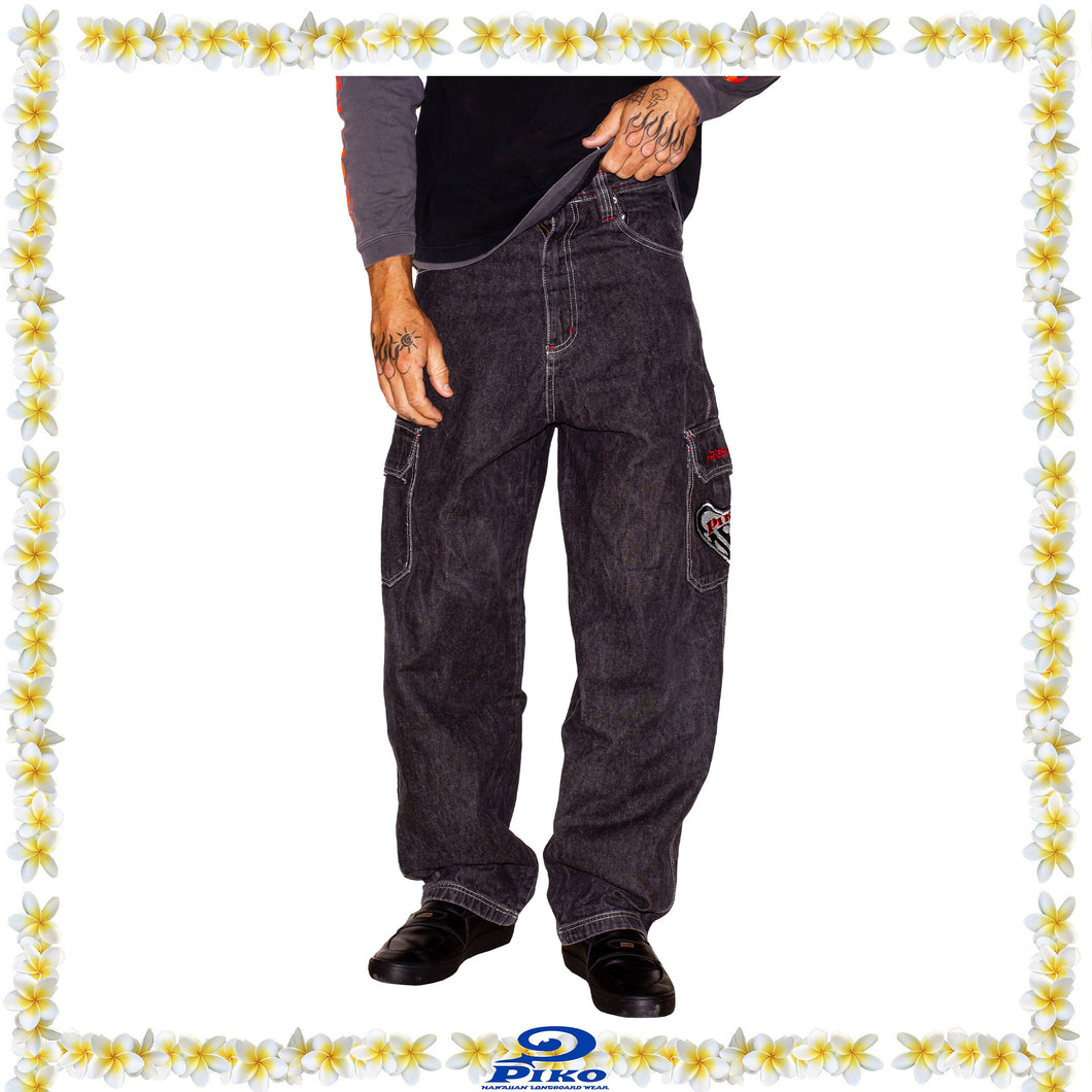 Y2K PIKO Hawaiian Longboards Denim Baggy Jeans (30