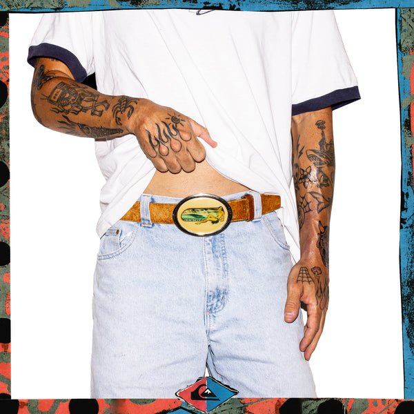 1990's Quiksilver Leather Belt w/ Logo Belt Buckle *RARE*