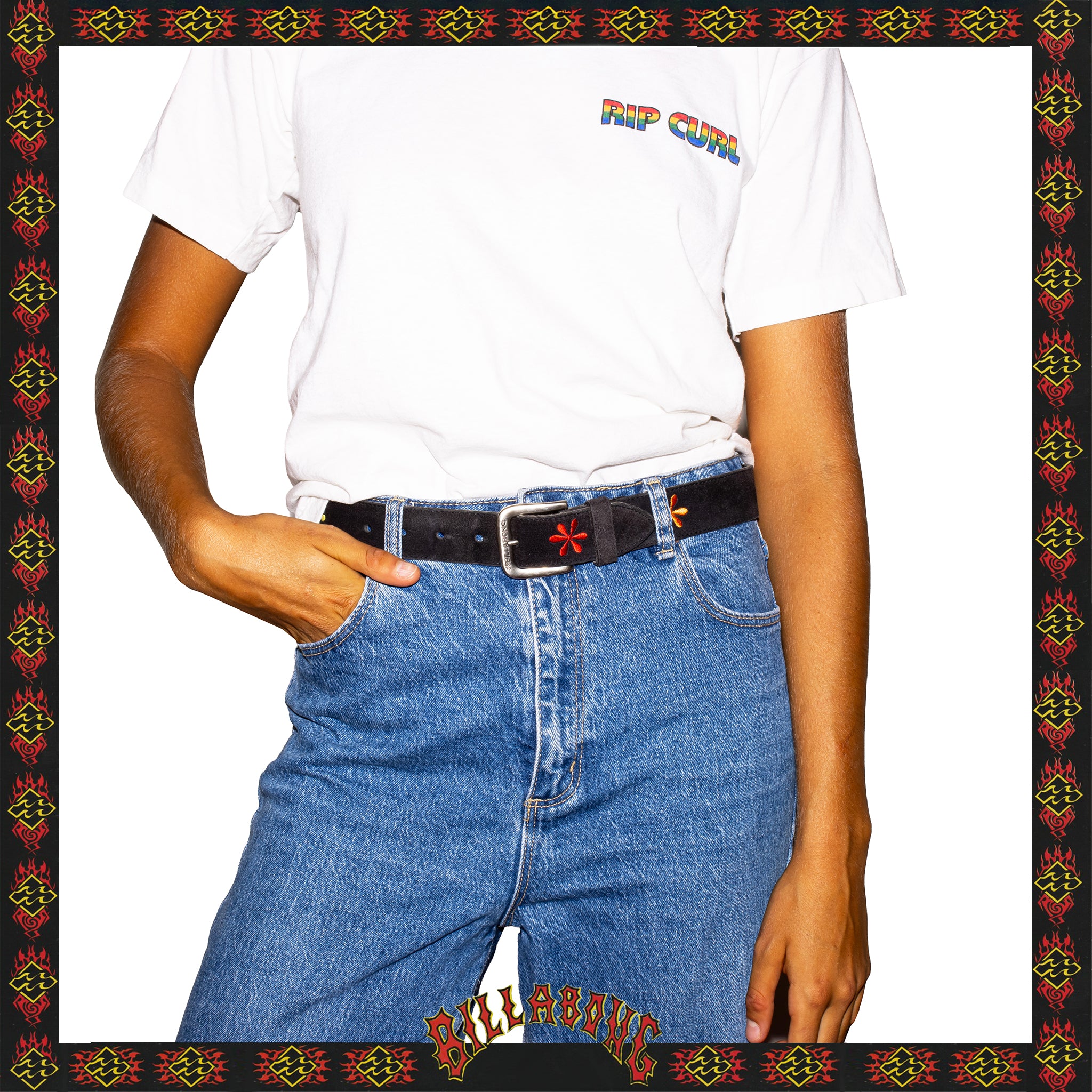 1998 Billabong Floral Leather Belt